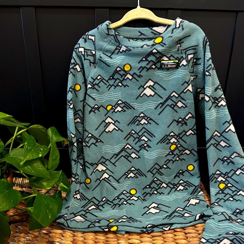 L.L. Bean Kids fitness fleece tee, long sleeve - Mineral Blue Mountains
